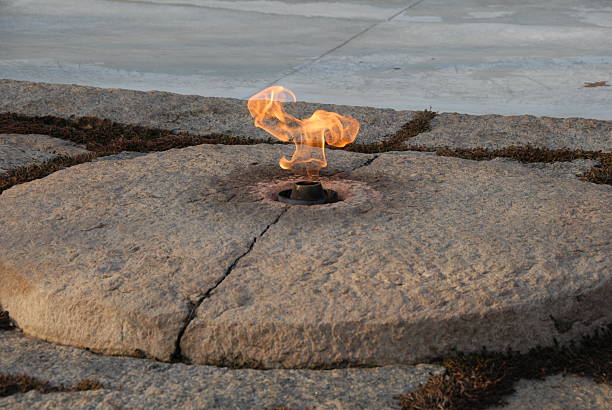 A picture from Arlington Cemetery in Washington DC of the eternal flame at JFK's grave.