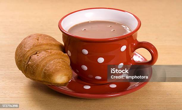Hot Chocolate And Croissant Stock Photo - Download Image Now - Afternoon Tea, Baking, Breakfast