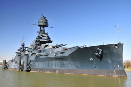 The USS Texas moored at San Jacinto Battleground State Historic Site.