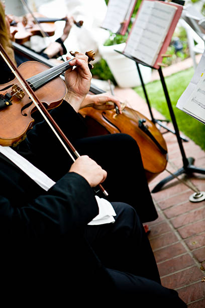 tocando el violín en una boda - musical instrument violin sheet music music fotografías e imágenes de stock