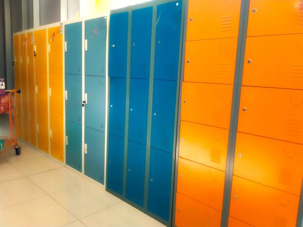 istock Colorful metal locker cabinets for workers 1727158145