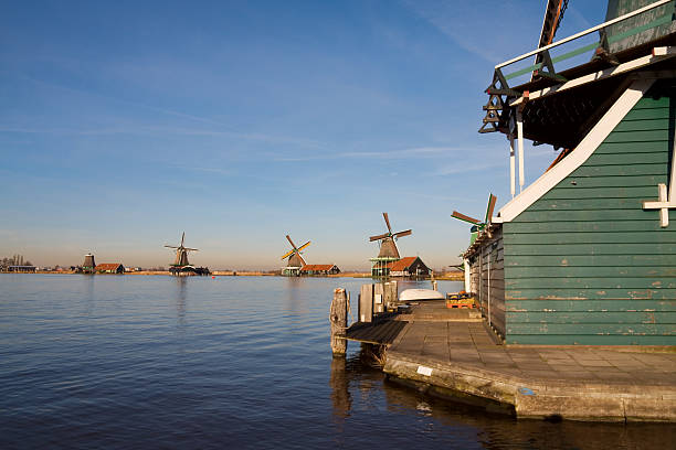 Five dutch historical windmills Five dutch historical windmills found in Zaanse Schans near Zaandam in Holland. zaanse schans stock pictures, royalty-free photos & images