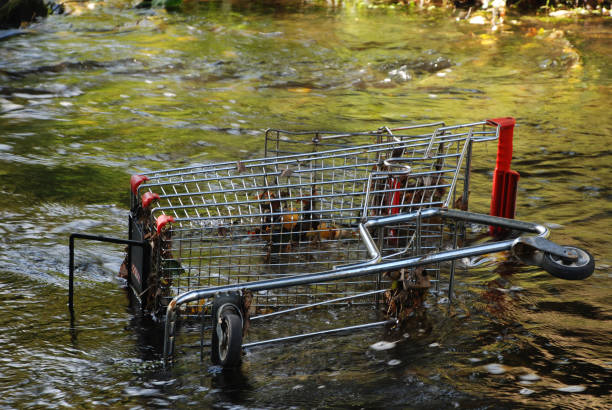 Shopping trolley that has been thrown into the water