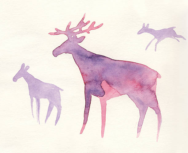 Painted watercolor deers stock photo