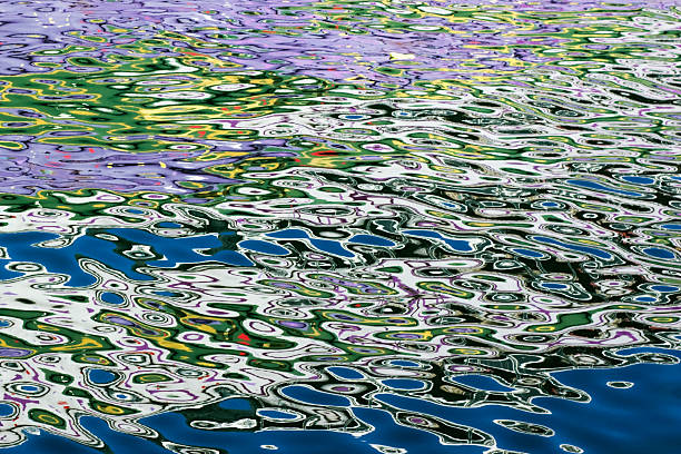 Abstract colorful reflections on water stock photo