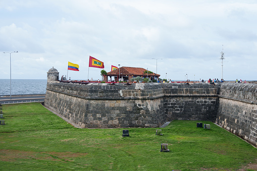 Wide view of walls of Walled City in Cartagena, Colombia