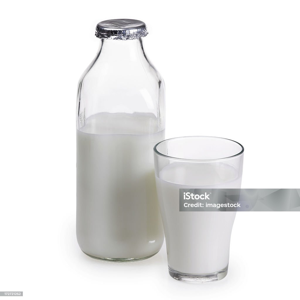 Bouteille de lait et de verre - Photo de Aliment de base libre de droits