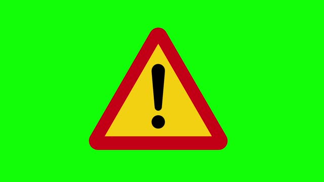 Warning sign animation. Danger or attention sign. Green background. 4K