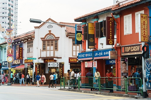 singapore, Singapore – October 01, 2023: A street with multiple stores in Little India, Singapore