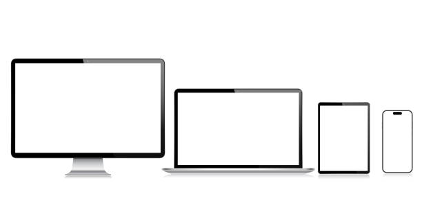 bildbanksillustrationer, clip art samt tecknat material och ikoner med realistic vector mockup digital tablet, mobile phone, smart phone, computer monitor and laptop. modern digital devices. transparent background. eps 10. - surfplatta