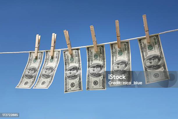 Hanging 100 Bills Stock Photo - Download Image Now - Money Laundering, Currency, Clothesline