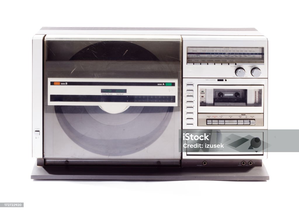 Retro Cassette Deck, Radio and Turntable "An old combination record player, radio tuner and cassette deck." Personal Cassette Player Stock Photo