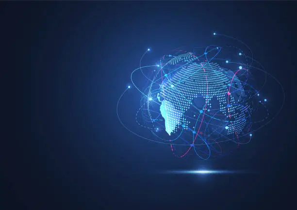 Vector illustration of Global network connection. World map point and line composition concept of global business. Vector Illustration