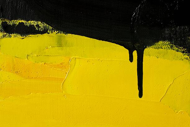 abstrato arte pintada de fundo amarelo. - black paint imagens e fotografias de stock