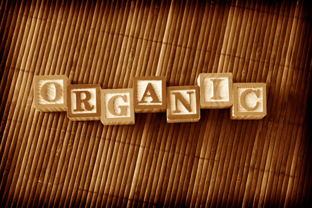señal de orgánicos - organic single word environment block fotografías e imágenes de stock