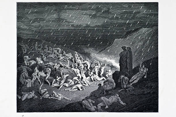 illustrazioni stock, clip art, cartoni animati e icone di tendenza di la tortura del celebre pioggia - i sette peccati capitali