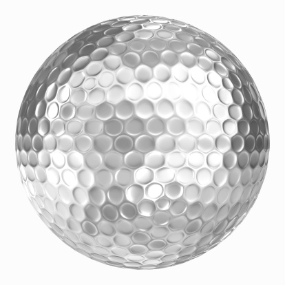 huge rendering of silver golf ball.