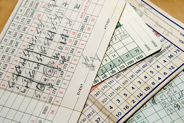 old golf scorekarten - spielprotokoll stock-fotos und bilder