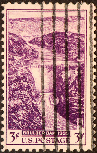 1935  stamp honoring Boulder Dam on the Colorado River, later renamed Hoover Dam.