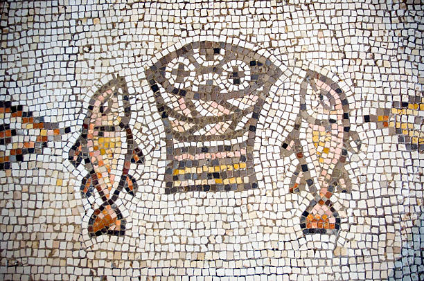 Ancient mosaic of bread and fish