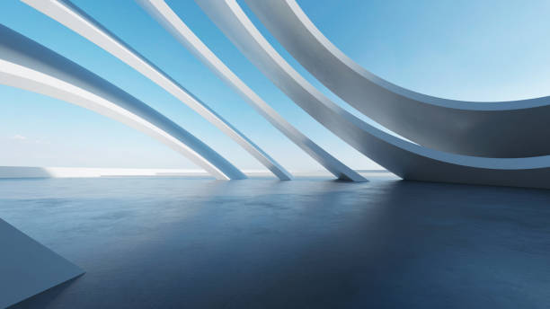 istock 3d render of abstract futuristic architecture with empty concrete floor. Scene for car presentation. 1727275586