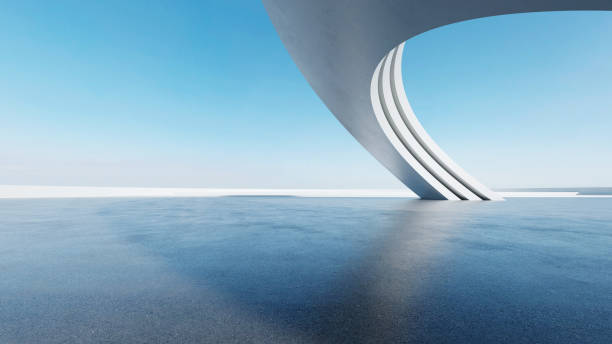 istock 3d render of abstract futuristic architecture with empty concrete floor. Scene for car presentation. 1727275599