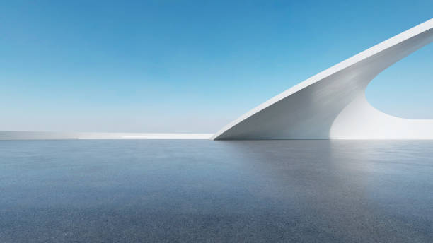 istock 3d render of abstract futuristic architecture with empty concrete floor. Scene for car presentation. 1727275601