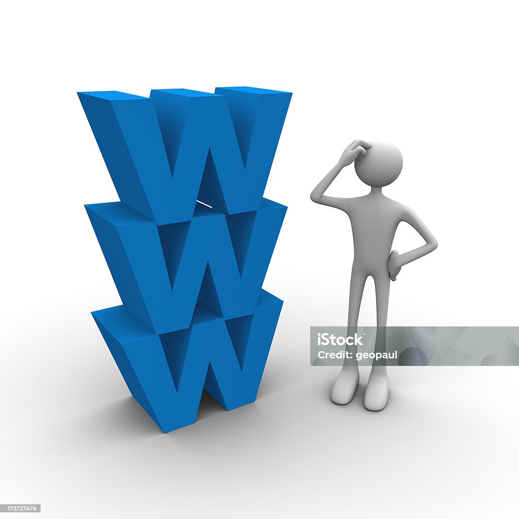 Confused with the web Character standing confused near a 3d  'www' formation. Business Stock Photo