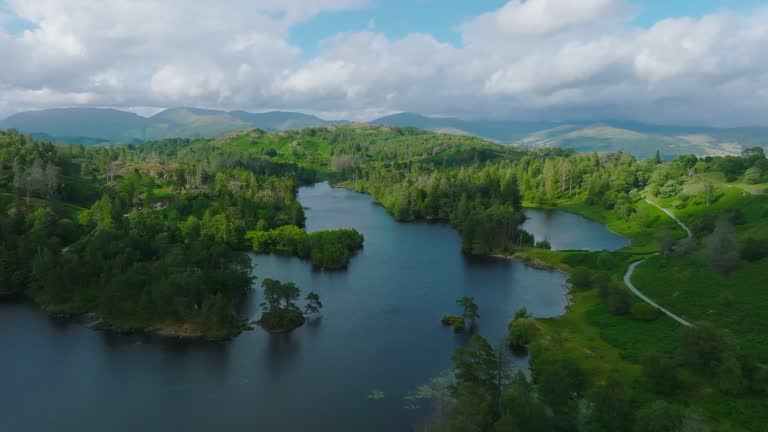 Drone view of Tarn Hows, Lake District