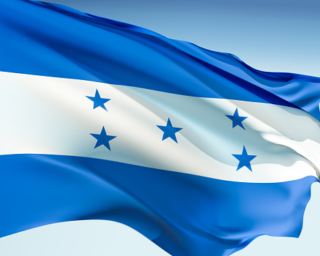 Honduran flag waving in the wind. Elaborate rendering including motion blur and even a fabric texture (visible at 100%).