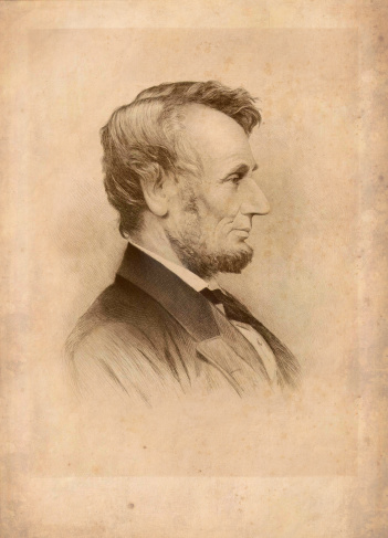 A 19th century engraving of the sixteenth president of USA Abraham Lincoln. Author T. Johnson (1879). Photo by N. Staykov (2007)