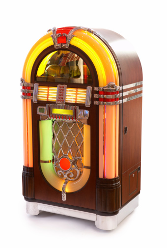 beautiful jukebox with lots of colors shot on white background