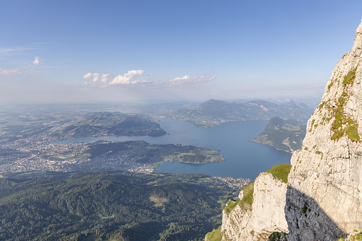 Aerial view of Lucerne lake with Pennine Alps from mount Rigi