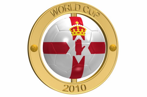 3d ray traced rendering of a golden  World Cup 2010 Football Medallion aa Northern Ireland