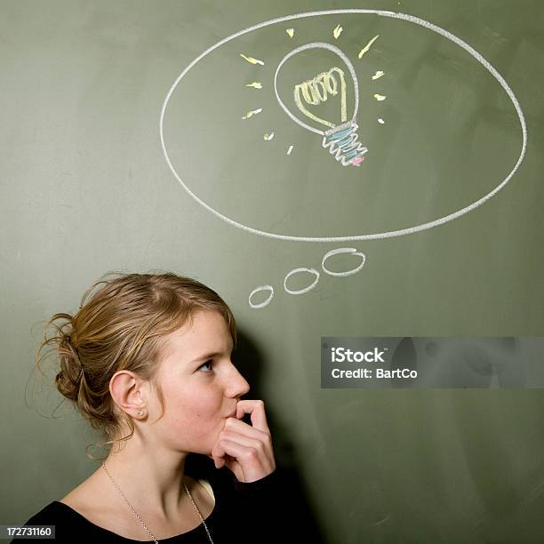 I Have A Good Idea Stock Photo - Download Image Now - 12-13 Years, Chalkboard - Visual Aid, Child