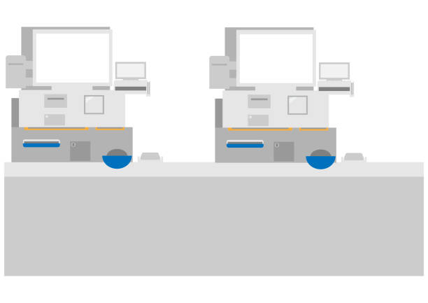 illustrazioni stock, clip art, cartoni animati e icone di tendenza di illustrazione dell'immagine del checkout semi-automatico - national cash register