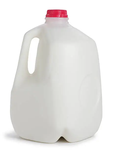 A one gallon container of milk.