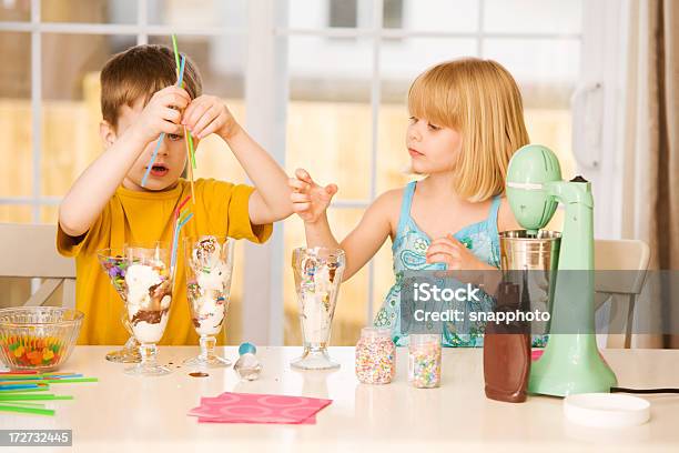 Kids Making Sundaes Stock Photo - Download Image Now - Beautiful People, Beauty, Boys