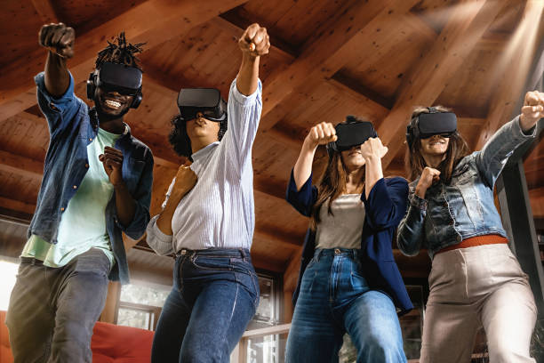 istock Group of fighting with VR goggles 1727327046