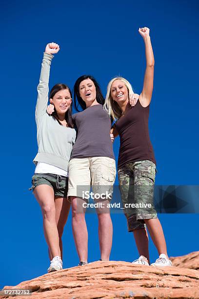 Triumphant Female Hiker Friends Stock Photo - Download Image Now - Desert Area, Hiking, Friendship