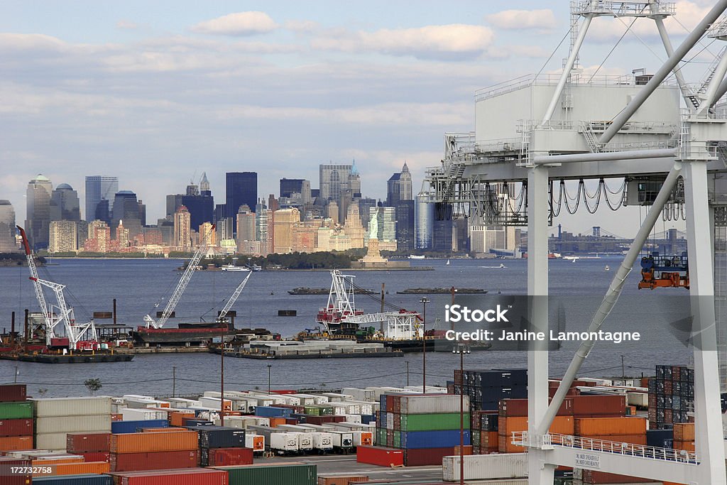 Freight overlooking New York, landscape view "Bayonne, New Jersey,Cape Liberty Cruise port looking over New York City and the Statue of Liberty.Click here for a vertical version:" New York City Stock Photo