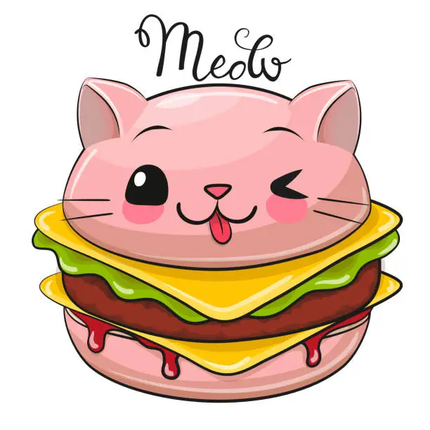 Vector illustration of Pink Kitten burger isolated on a white background