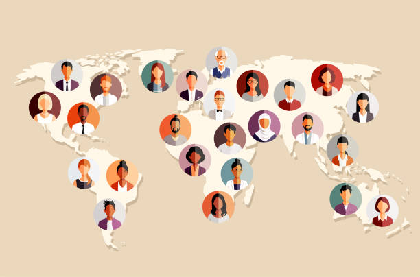 ilustraciones, imágenes clip art, dibujos animados e iconos de stock de retratos de personas en el mapa del mundo - surveillance world map globe planet