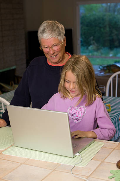 Grandma Computer Lesson stock photo