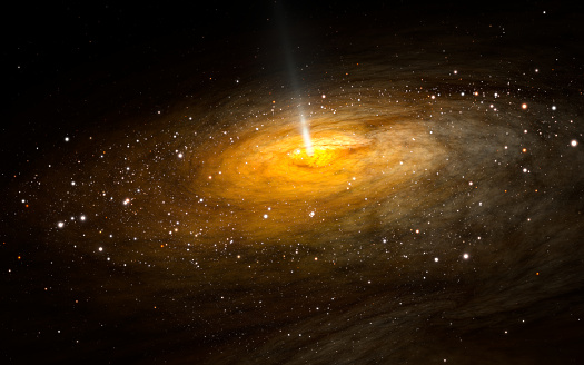 Ancient galaxy with a black hole in the center. 3D illustration