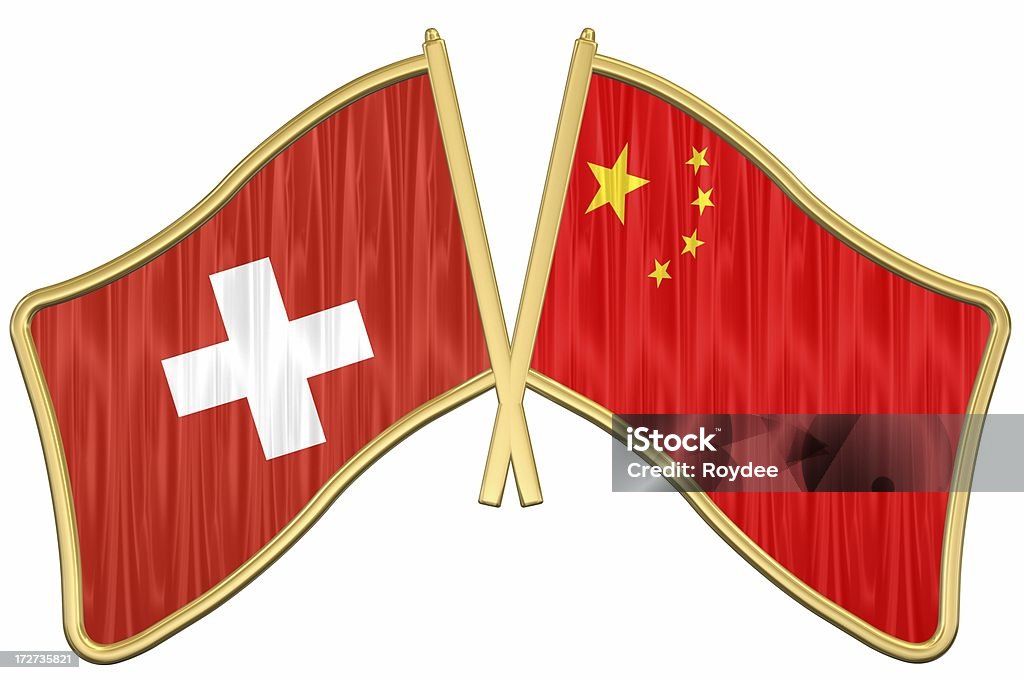 Bandera suiza, China amistad contactos - Foto de stock de Bandera libre de derechos