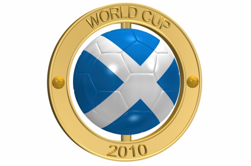3d ray traced rendering of a golden  World Cup 2010 Football Medallion aa Scotland