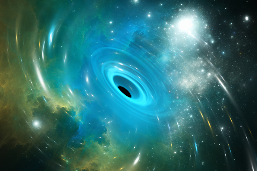 Supermassive black hole at the center of our galaxy. 3d illustration