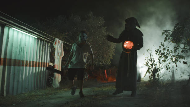 istock Monk And Monster Together In The Dark night 1727369553