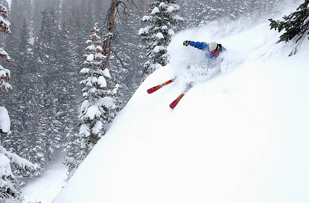 sciatore nella neve fresca neve - skiing powder snow snow telluride foto e immagini stock